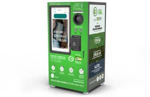 Máquina de coleta de resíduos eletrônicos e recicláveis, com design sustentável e tecnologia avançada para facilitar o descarte consciente.