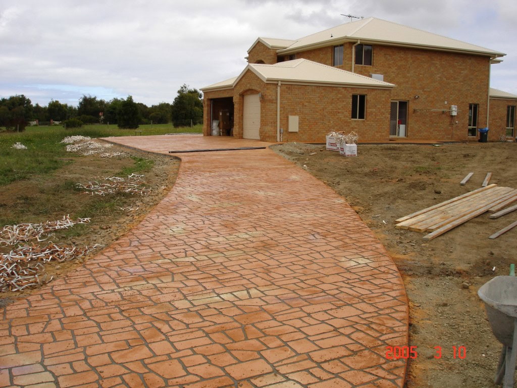 Stencil concrete driveway with coloured finish Mornington Peninsula
