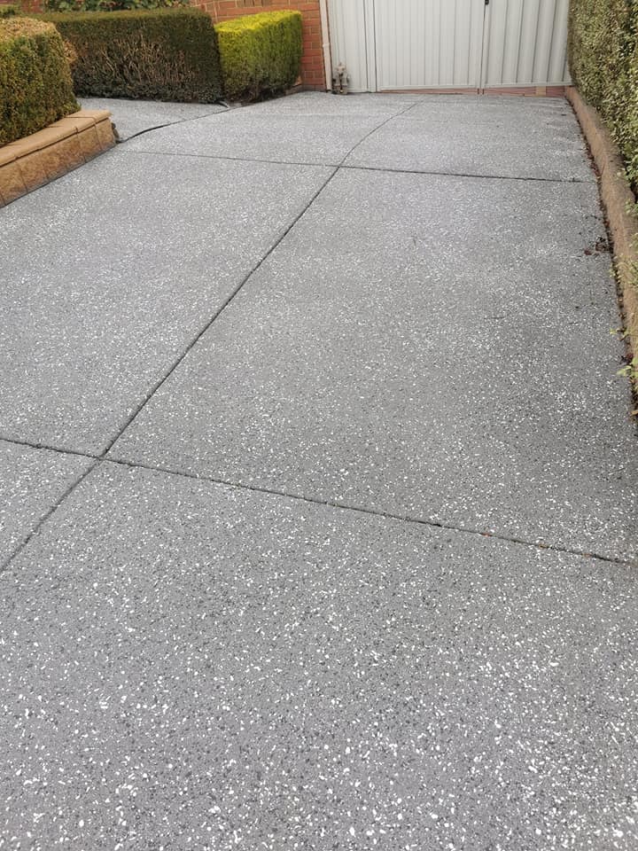 Imitation exposed aggregate concrete resurfacing Narre Warren driveway