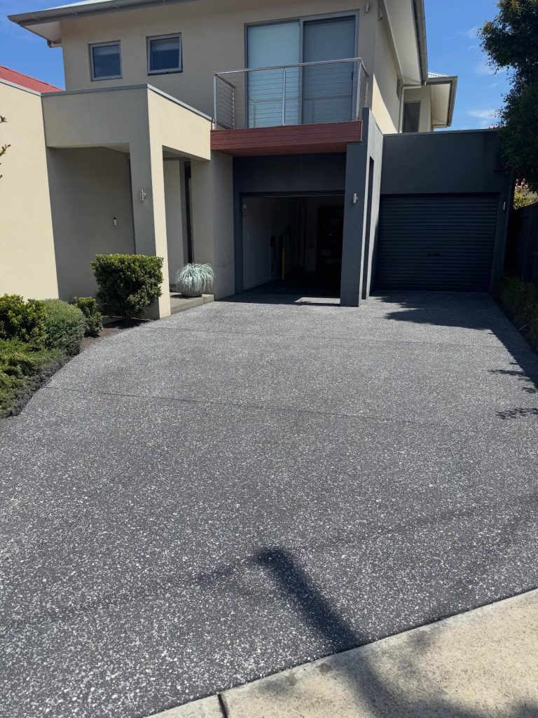 Exposed aggregate look concrete resurfacing driveway in Parkdale