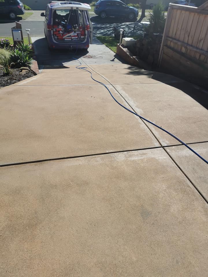 Worn concrete surface before imitation exposed aggregate resurfacing Melbourne