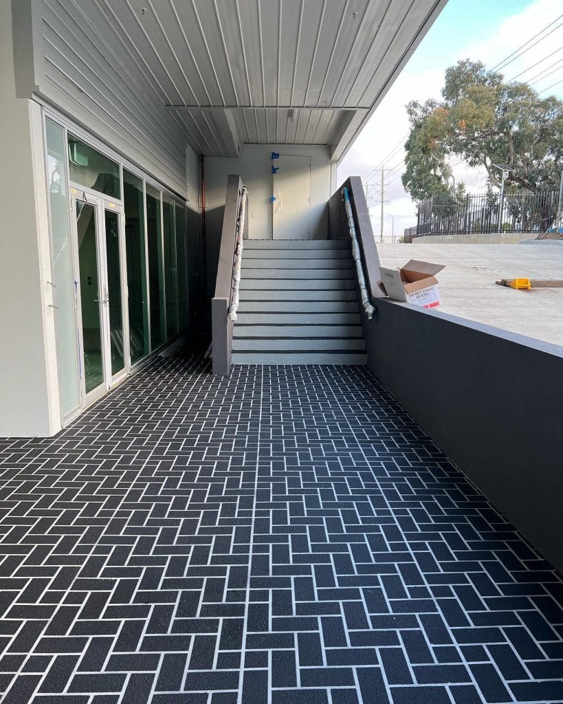 Commercial stencil concrete resurfacing at Lite n Easy facility Carrum Downs Melbourne