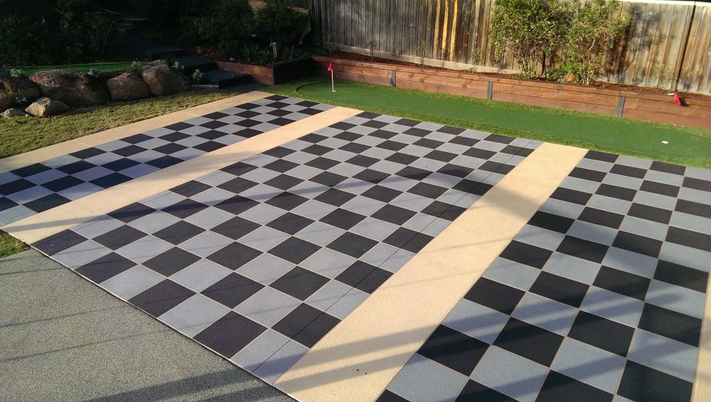 Stencil concrete resurfacing checkerboard pattern driveway Mornington Peninsula Melbourne