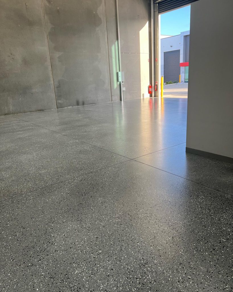 Stippled stone epoxy flooring finish Melbourne warehouse