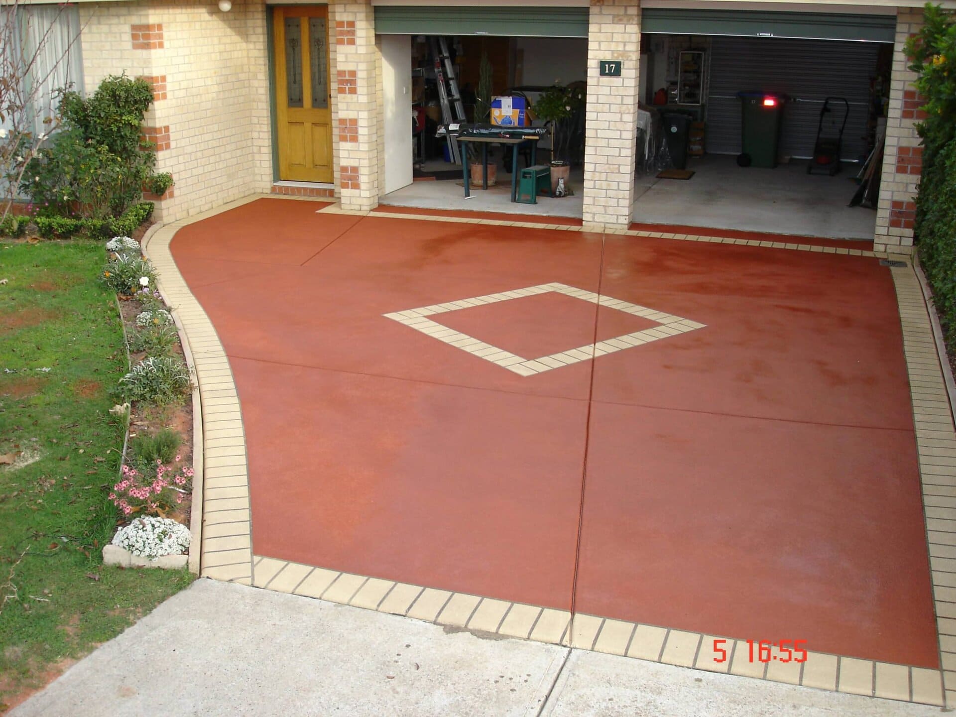 Brick pattern stencil concrete resurfacing