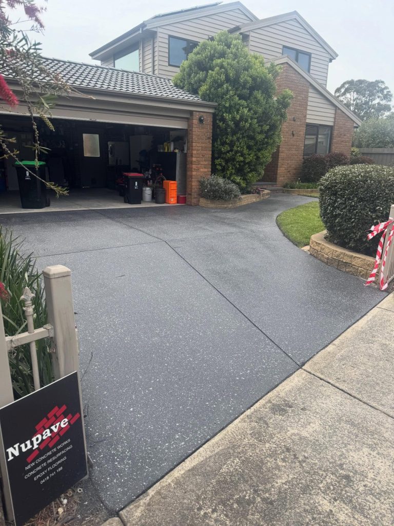 Exposed aggregate concrete driveway resurfacing curved driveway Melbourne
