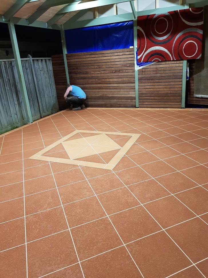 Resurfaced concrete driveway with stencil finish
