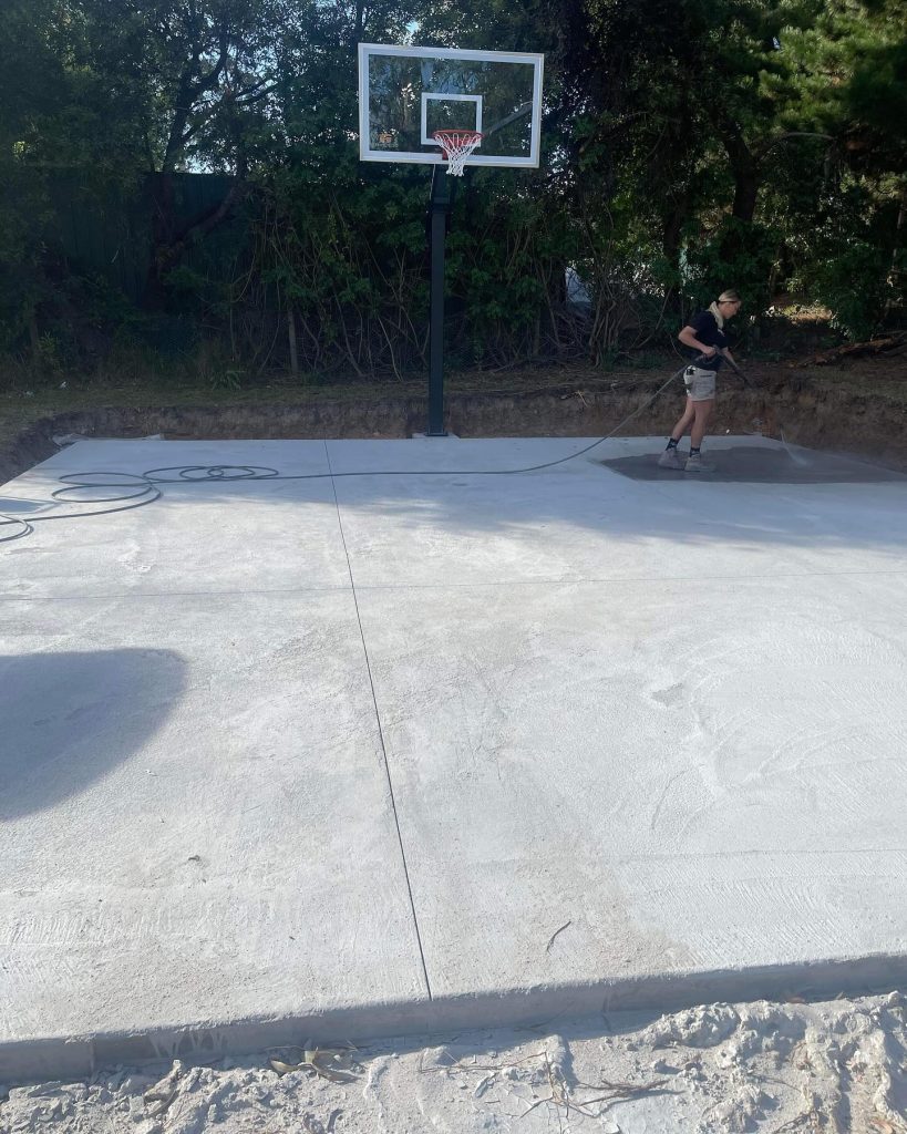 rain damaged concrete basketball court mount eliza before repair