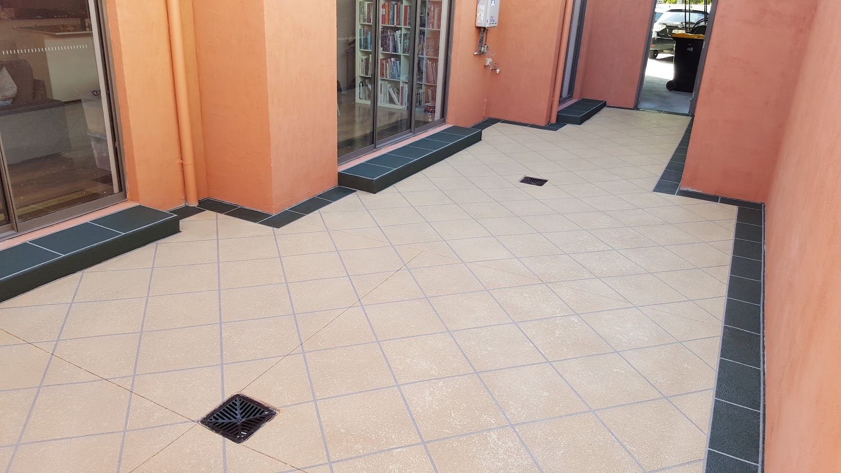 Brick pattern stencil concrete resurfacing