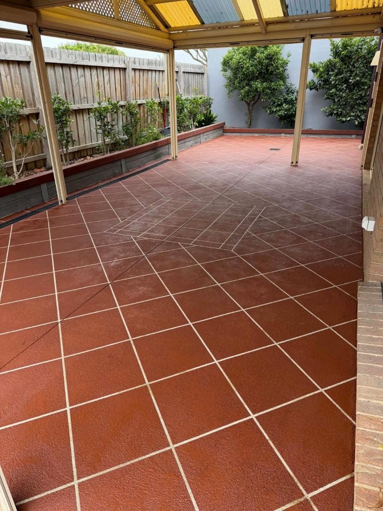 Concrete resurfacing after reseal stencil patio restored colour and protection Melbourne