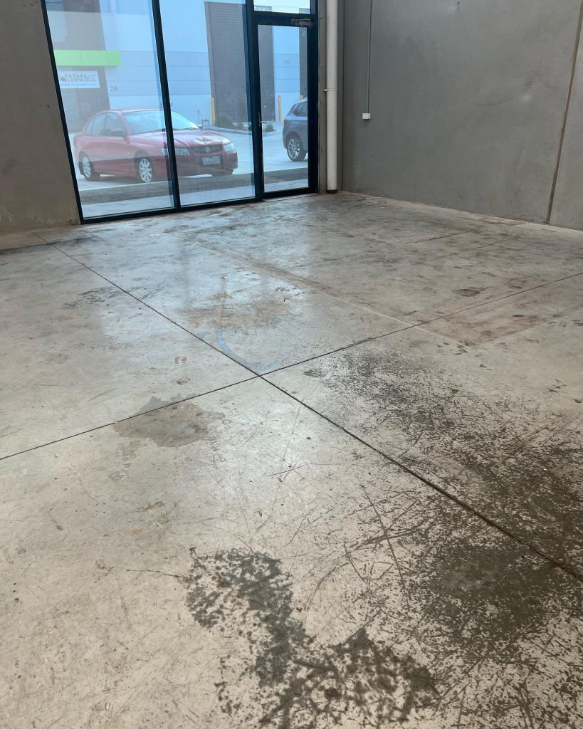 Before epoxy floor coating in commercial workspace