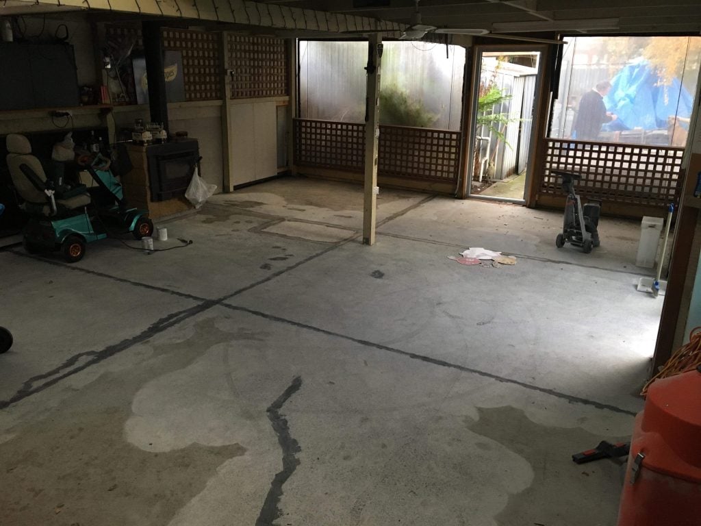 Entertainment area floor before metallic epoxy flooring installation in Cranbourne Melbourne