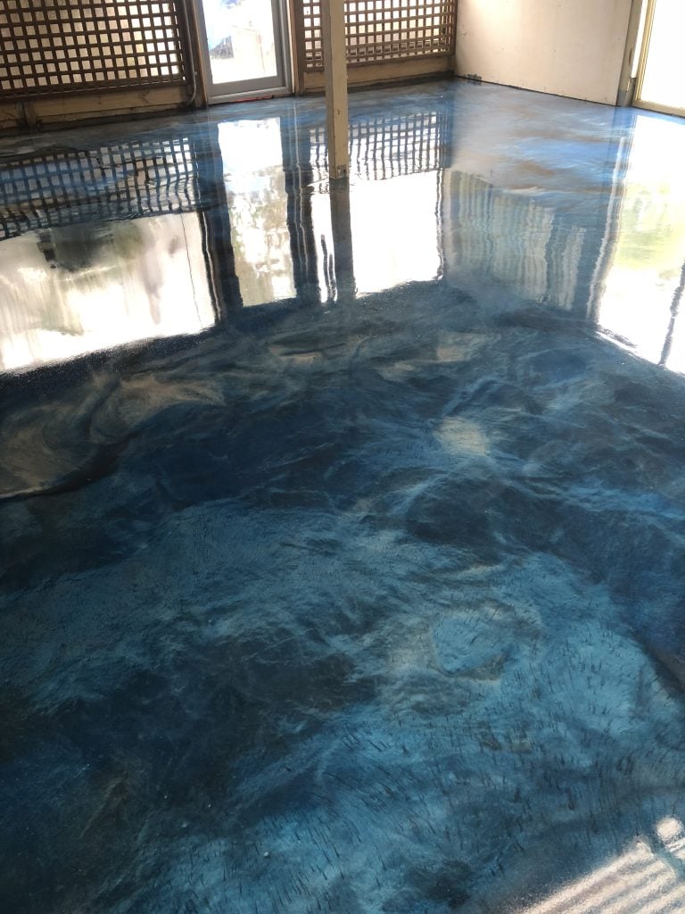 Blue ocean metallic epoxy flooring installation completed in Cranbourne Melbourne