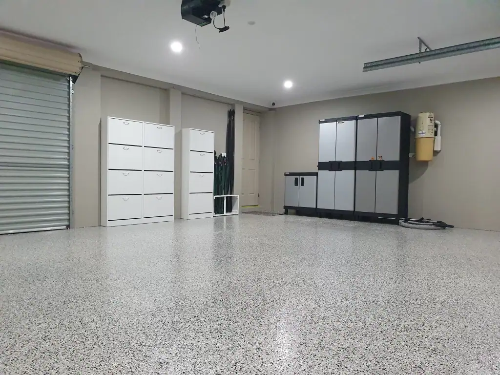 Flake epoxy garage flooring installation in Waterways Melbourne