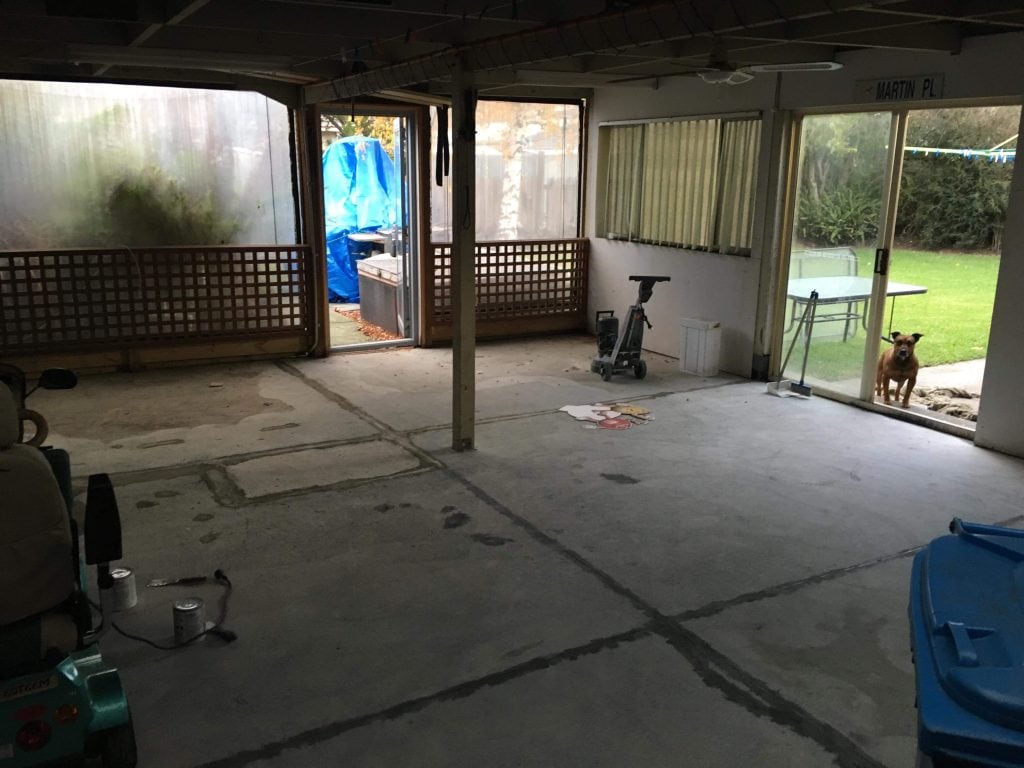 Metallic epoxy flooring preparation before installation in Cranbourne Melbourne
