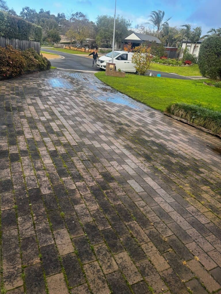 Dirty paved driveway before pressure cleaning in Somerville