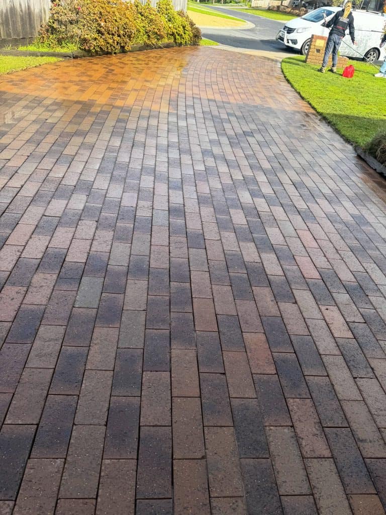 Pressure-washed paved driveway in Somerville