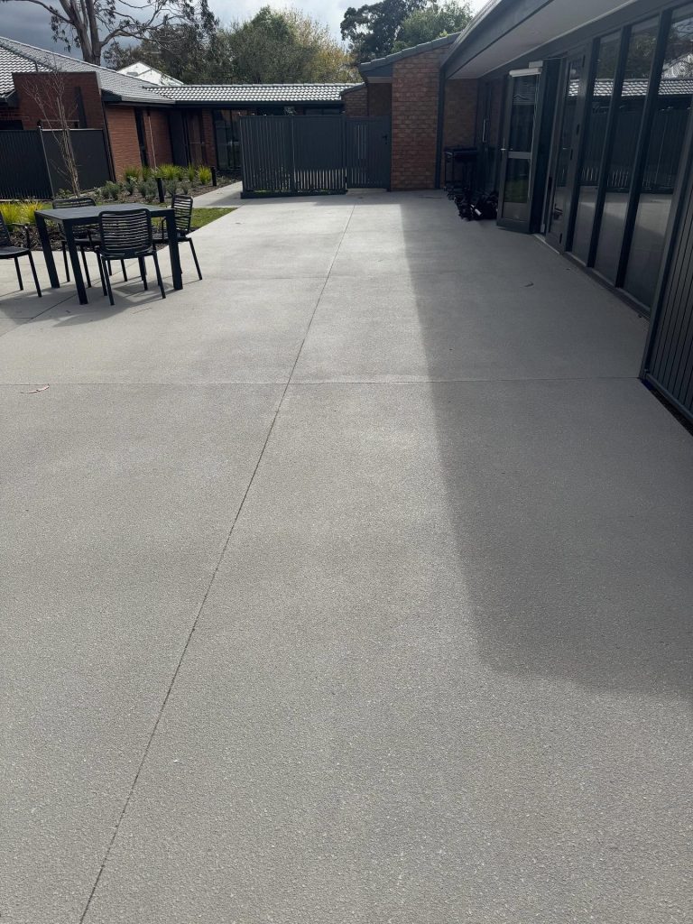 Slip-resistant single colour concrete resurfacing at an aged care facility in Nunawading
