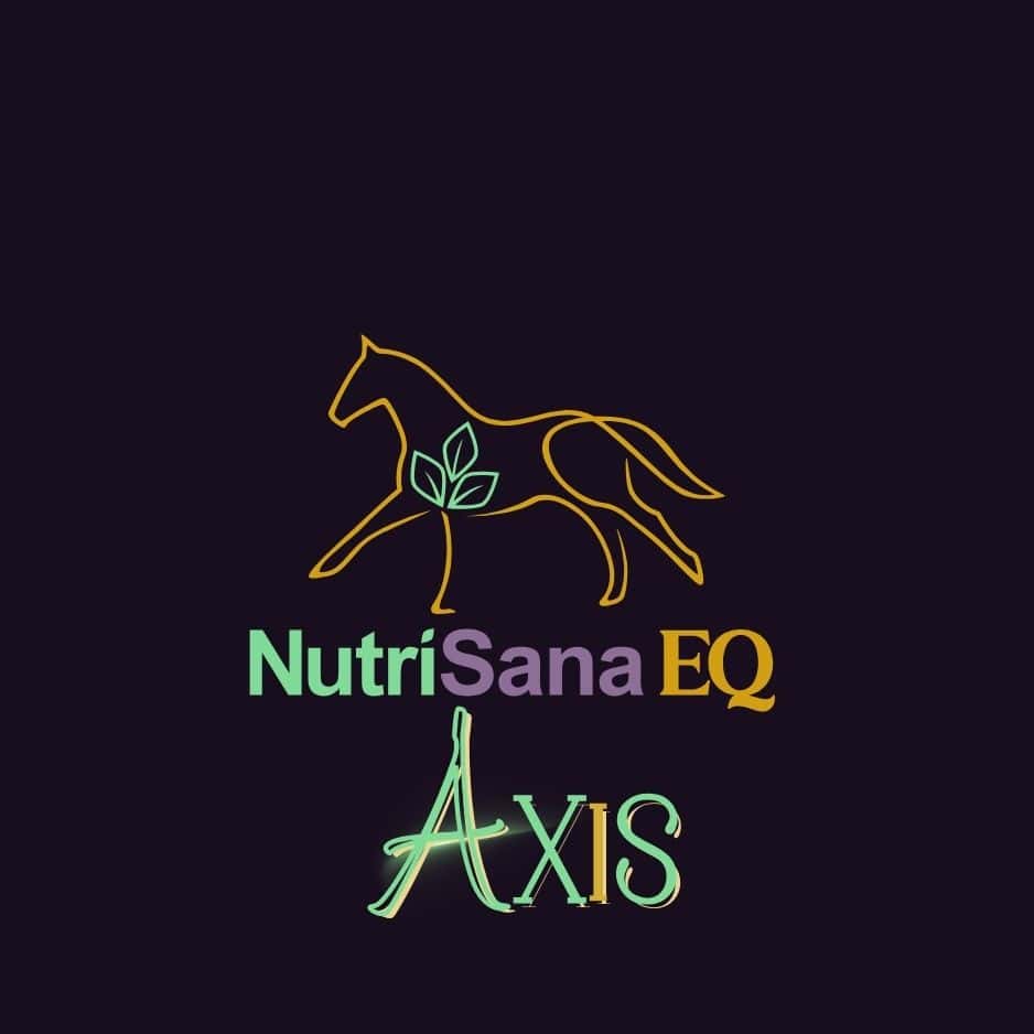 Equine gut health supplement logo with horse outline and leaf design, promoting natural gut support.