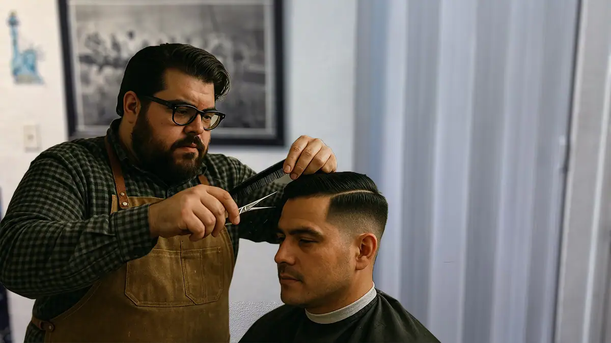 a barber cutting a fade haircut near you