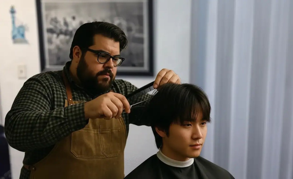 Barber cutting hair in the barber shop