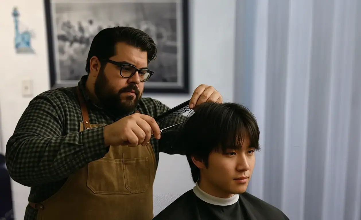 Barber cutting hair in the barber shop