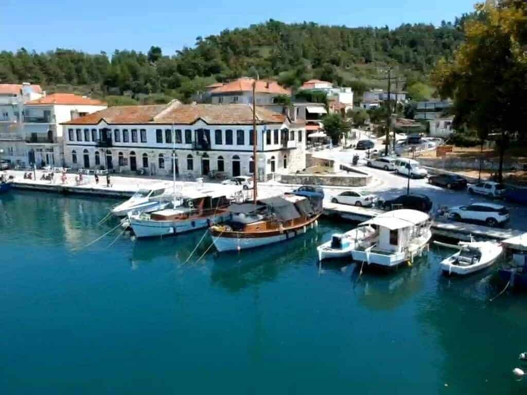 Thassos boat cruise aerial photo of Odyssia