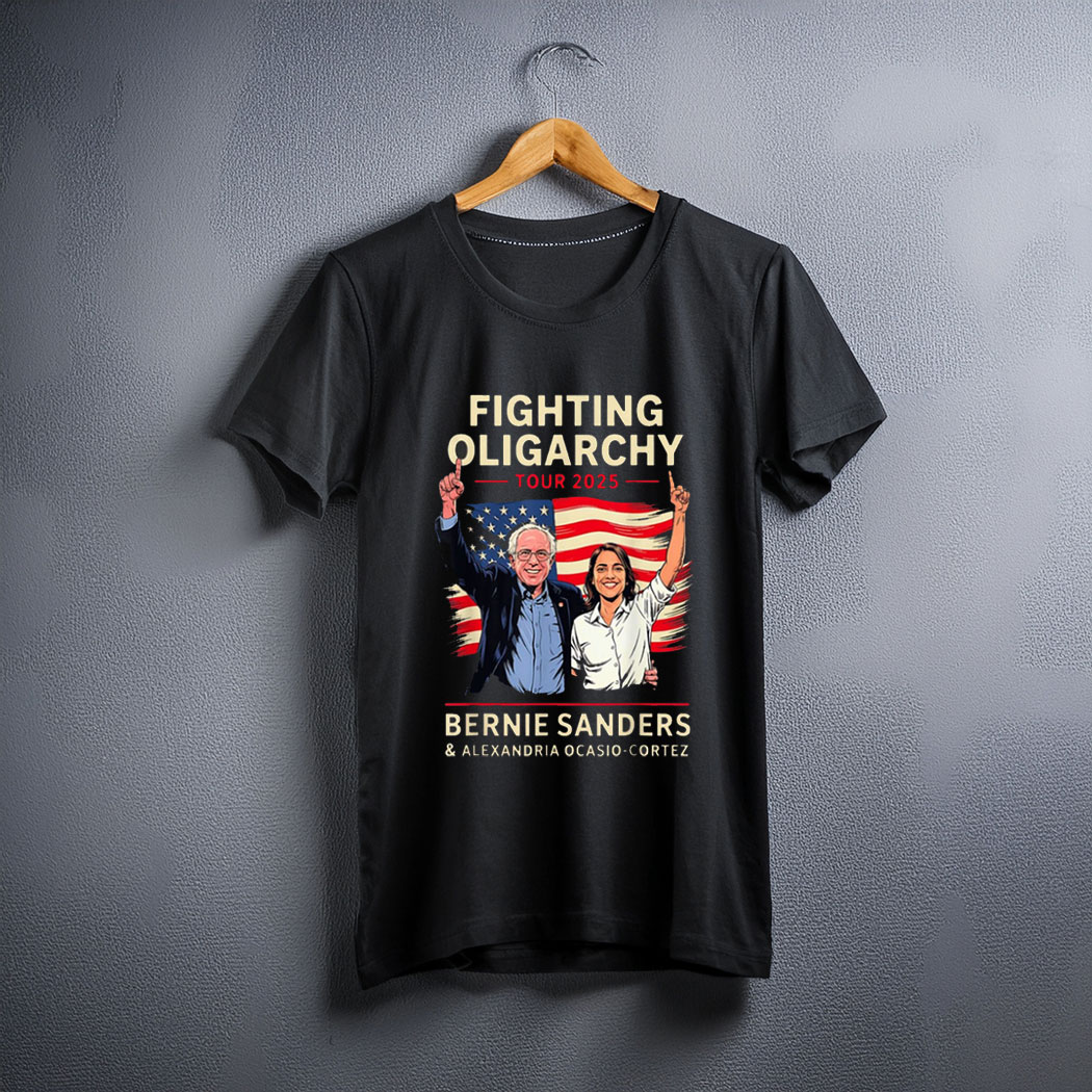 Bernie Sanders AOC Fighting Oligarchy Anti Trump US Flag 2025 T-Shirt