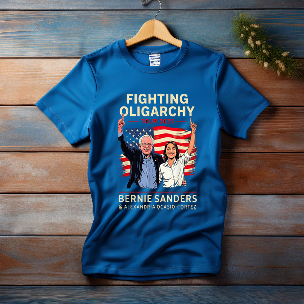 Bernie Sanders AOC Fighting Oligarchy Anti Trump US Flag 2025 Tee Shirt