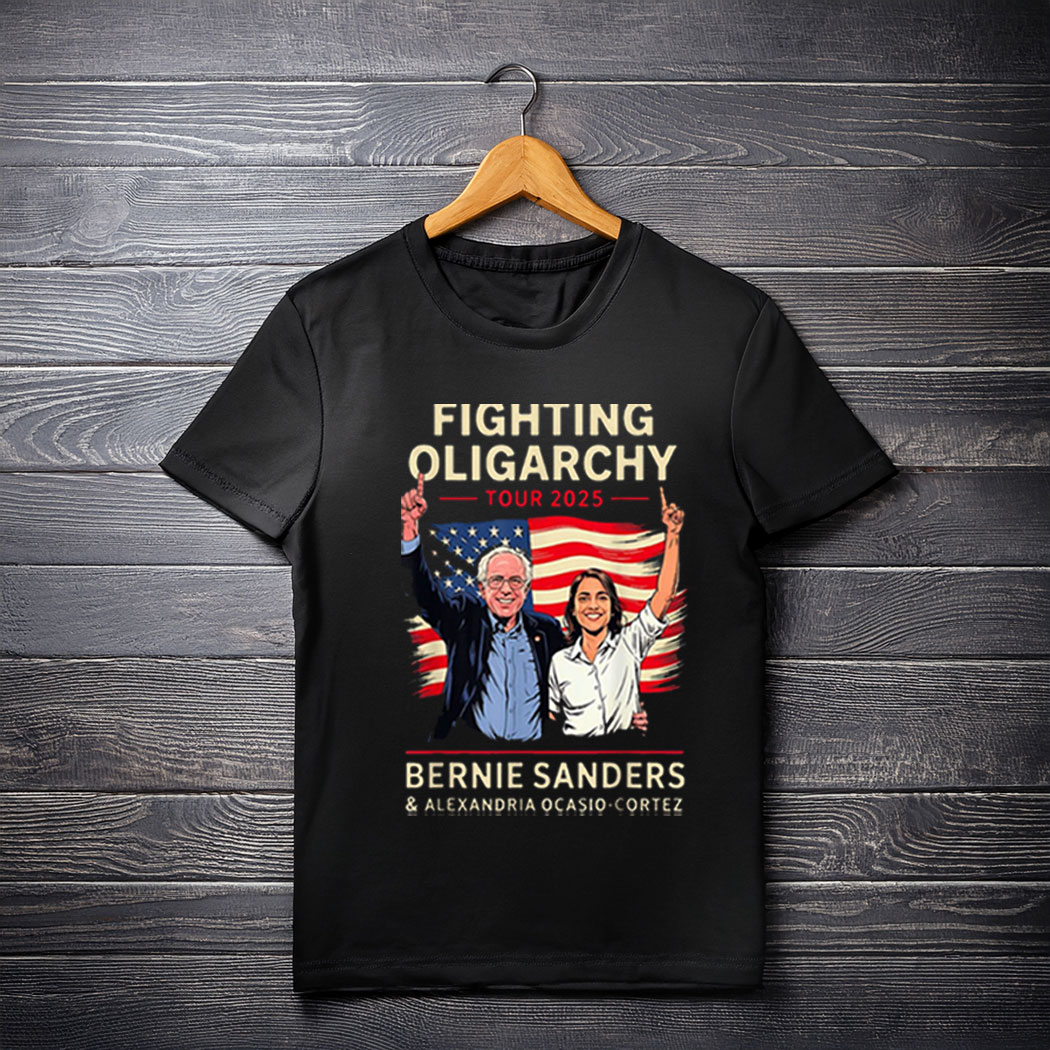 Bernie Sanders AOC Fighting Oligarchy Anti Trump US Flag 2025 Unisex V-Neck