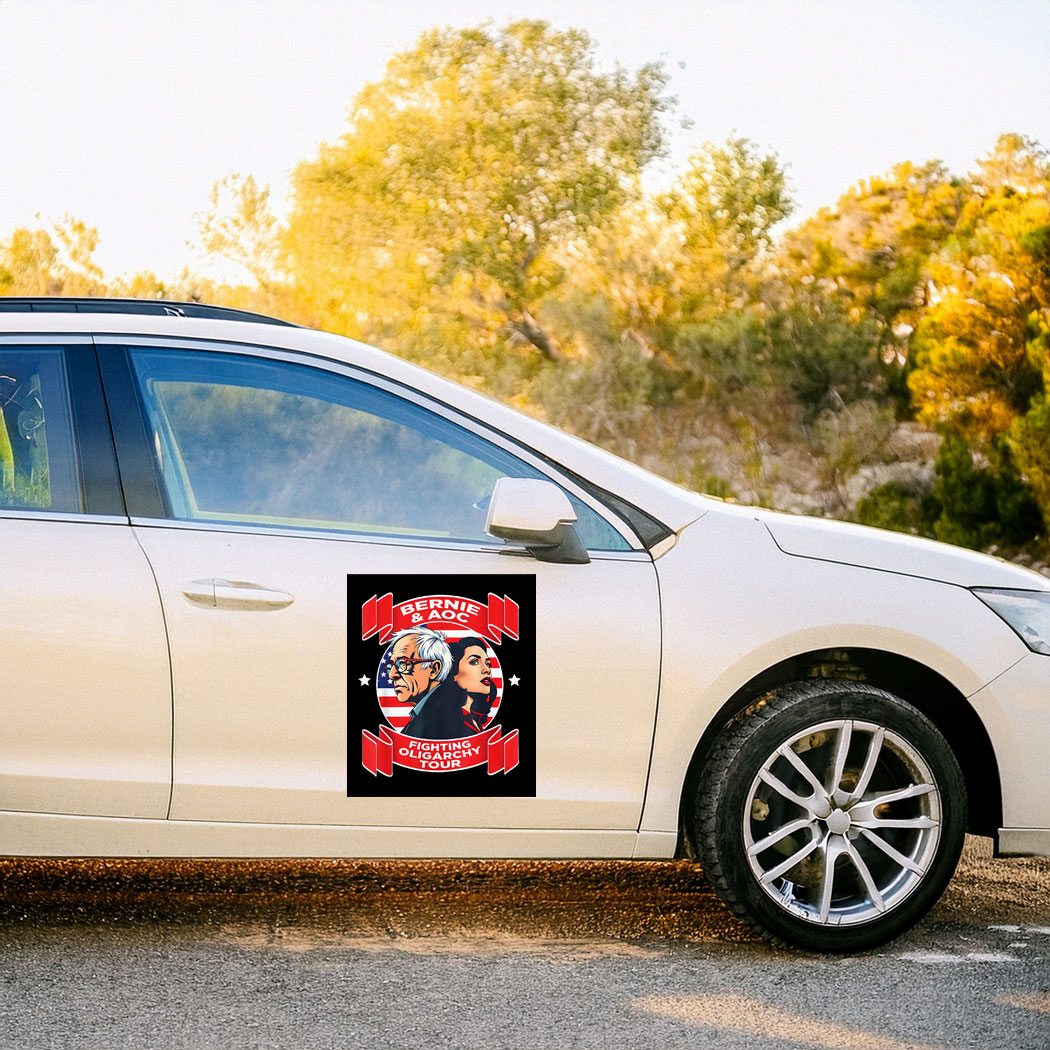 Bernie & aoc fighting oligarchy tour Stickers - Car Magnet