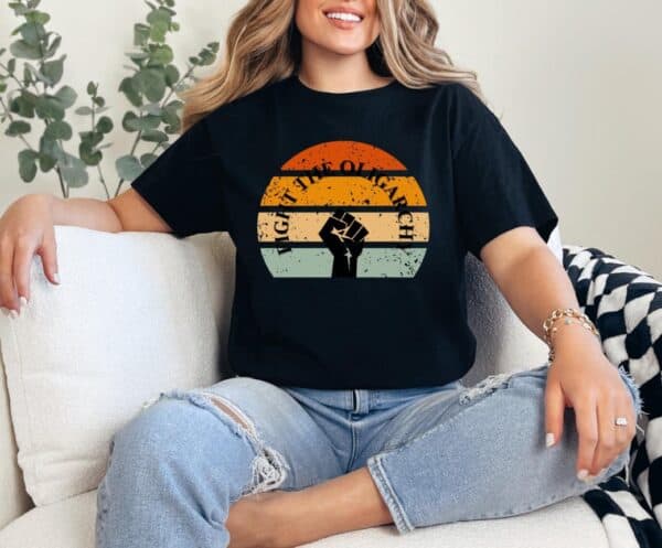 Fight The Oligarchy Retro Protest Tee T-Shirt