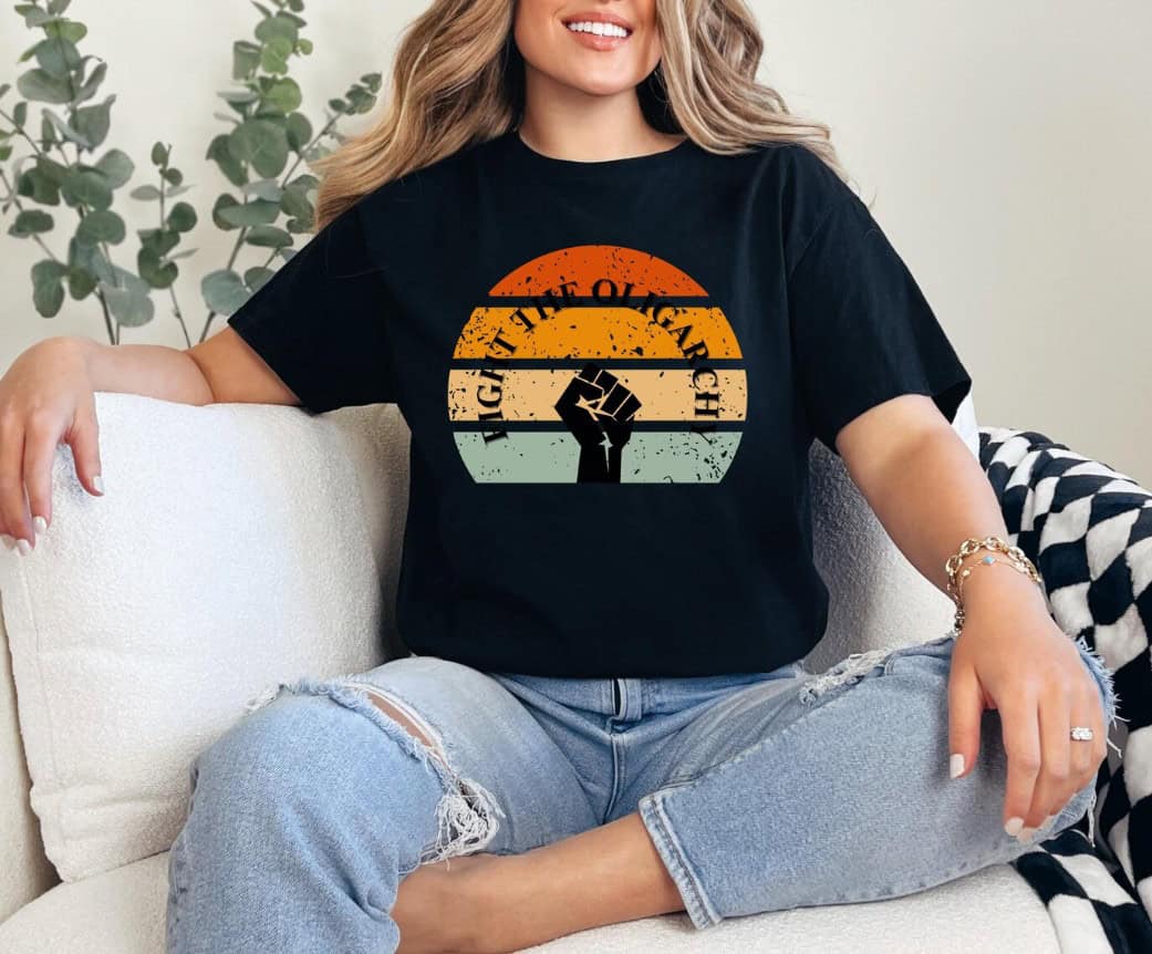 Fight The Oligarchy Retro Protest Tee T-Shirt
