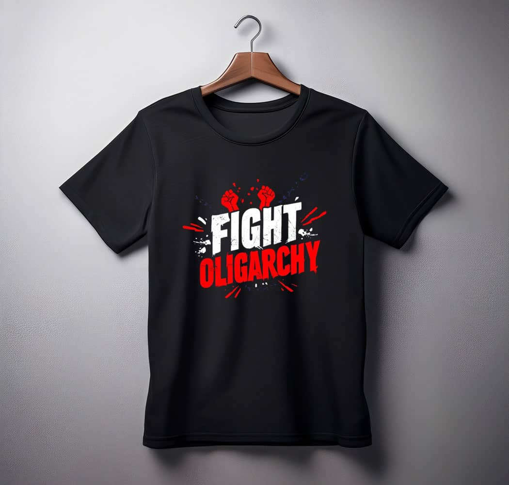 Fight the Oligarchy Typewriter Text Shirts 