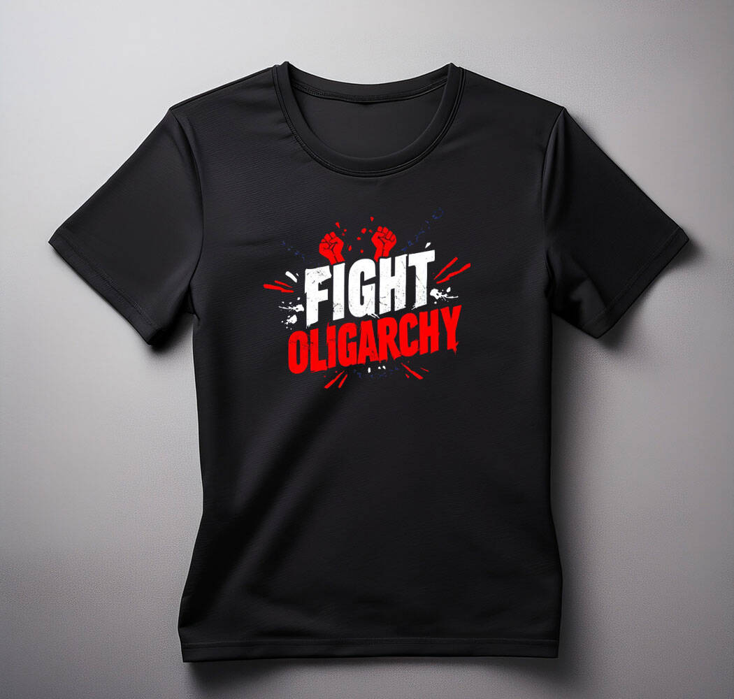 Fight the Oligarchy Typewriter Text Shirts 