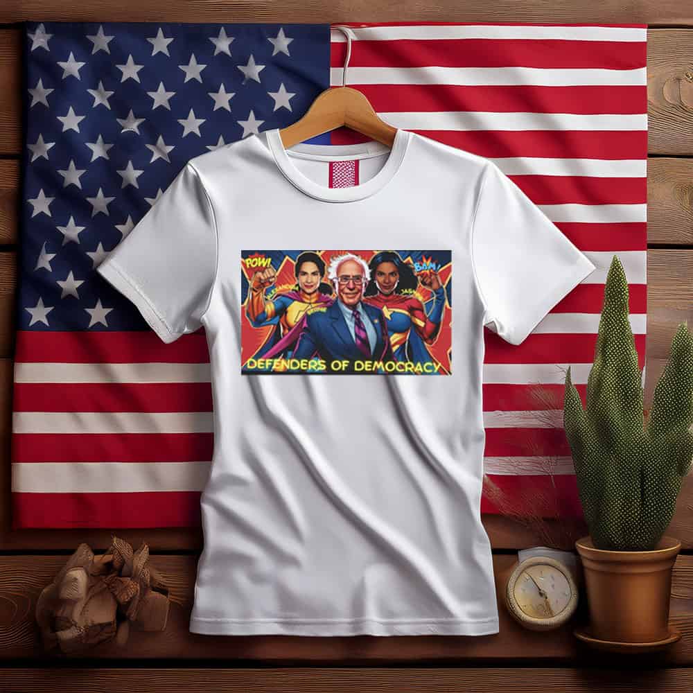 Democracy Defenders T-Shirt, Superheroes AOC, Bernie Sanders