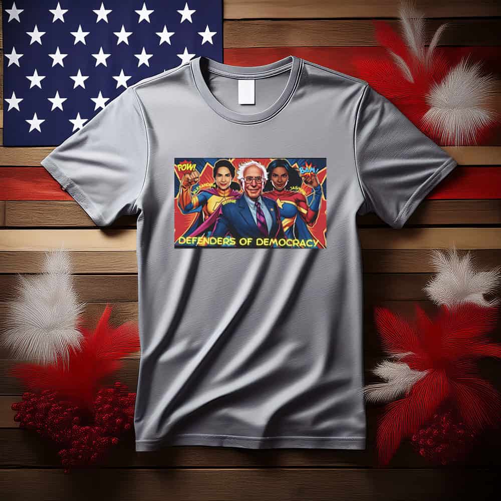 Democracy Defenders T-Shirt, Superheroes AOC, Bernie Sanders
