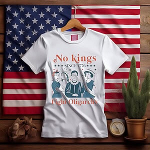 No Kings Fight Oligarchy Feminist Patriot July 4th T-Shirt