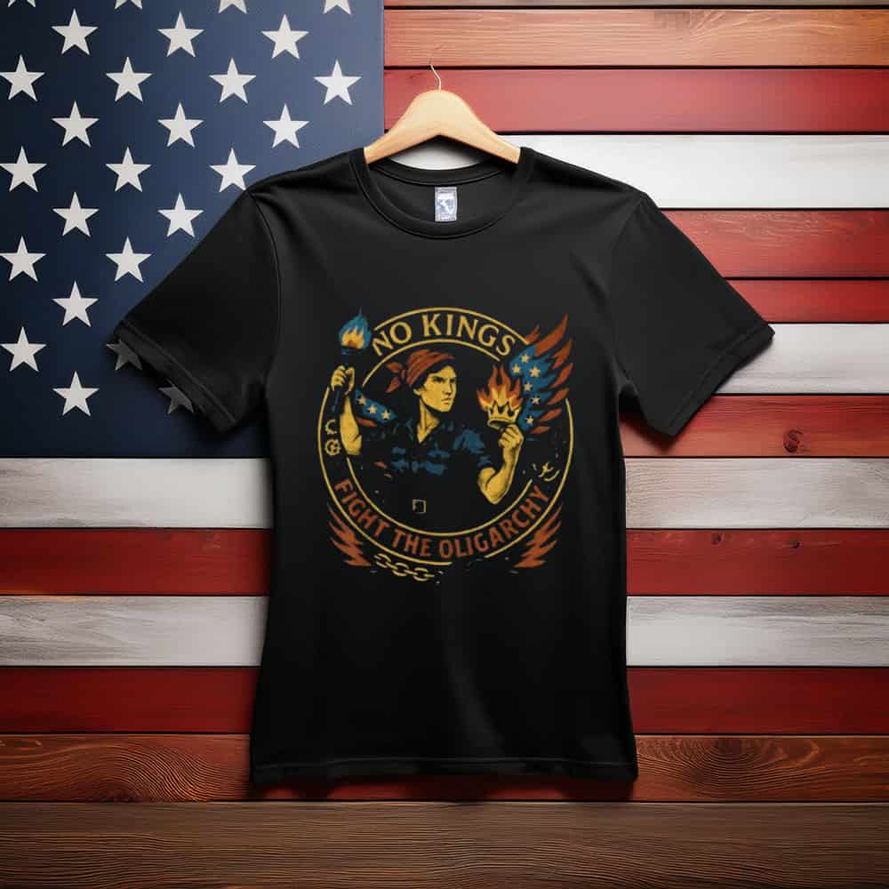 No Kings Fight Oligarchy Woman's Girl America Flag T-Shirt