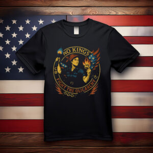 No Kings Fight Oligarchy Woman's Girl America Flag T-Shirt