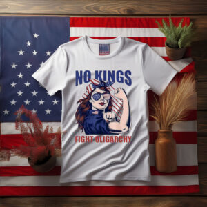 Vintage No Kings Fight Oligarchy Woman's Girl America Flag Shirt