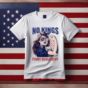 Vintage No Kings Fight Oligarchy Woman's Girl America Flag Shirt
