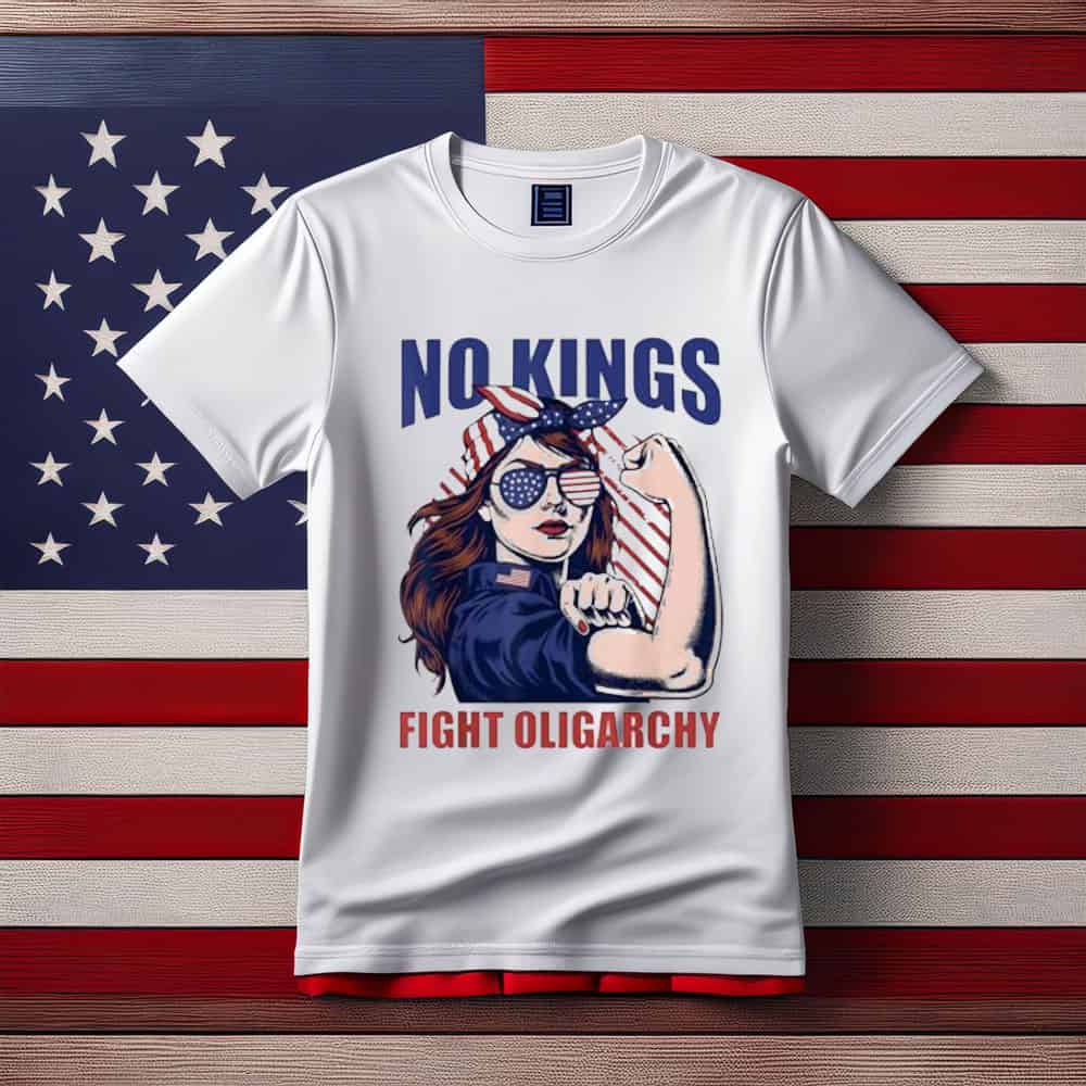 Vintage No Kings Fight Oligarchy Woman's Girl America Flag Shirt 