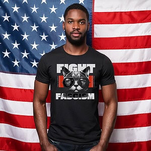 Fight Fascism Cat T-Shirt Anti-Oligarchy Protest Tee