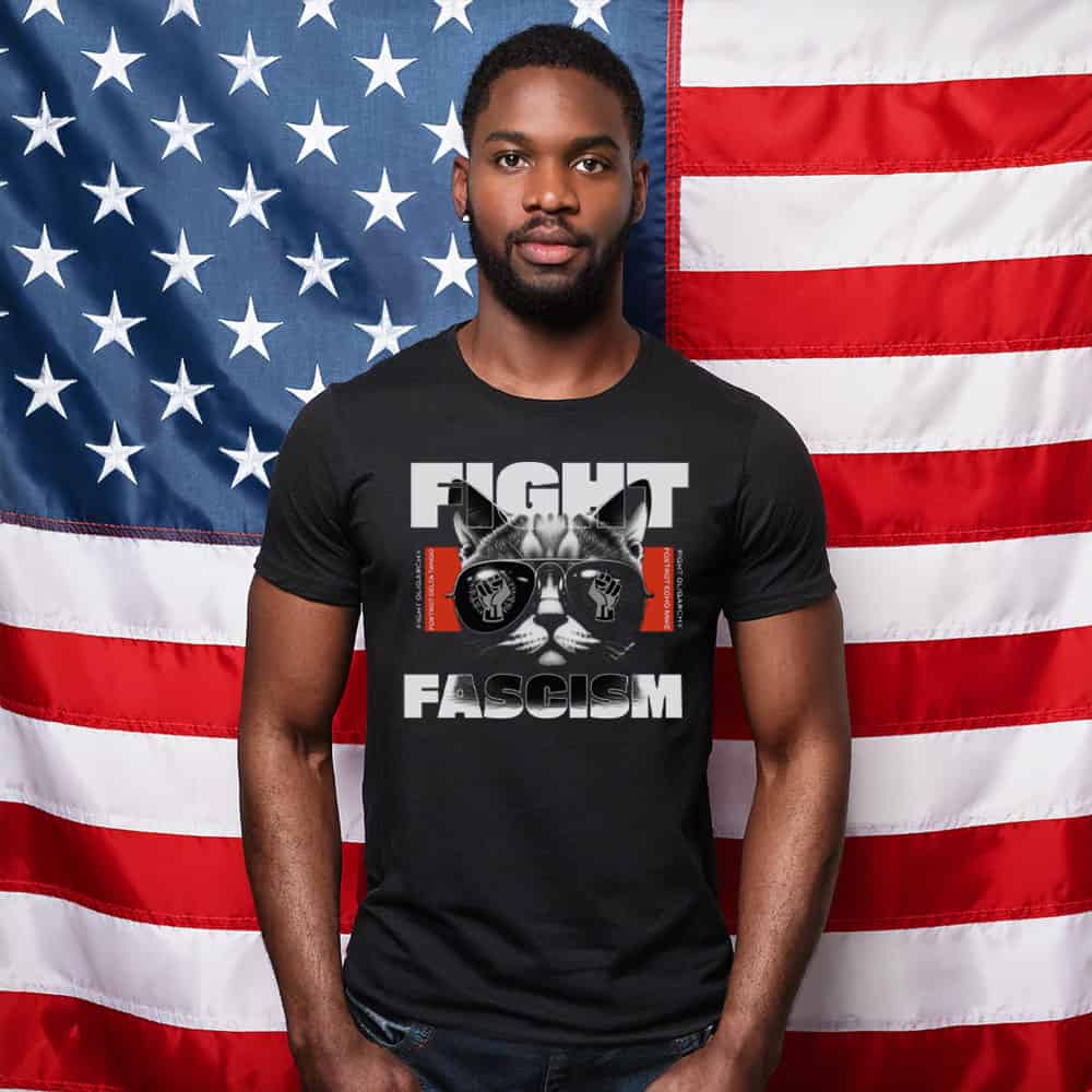 Fight Fascism Cat T-Shirt Anti-Oligarchy Protest Tee