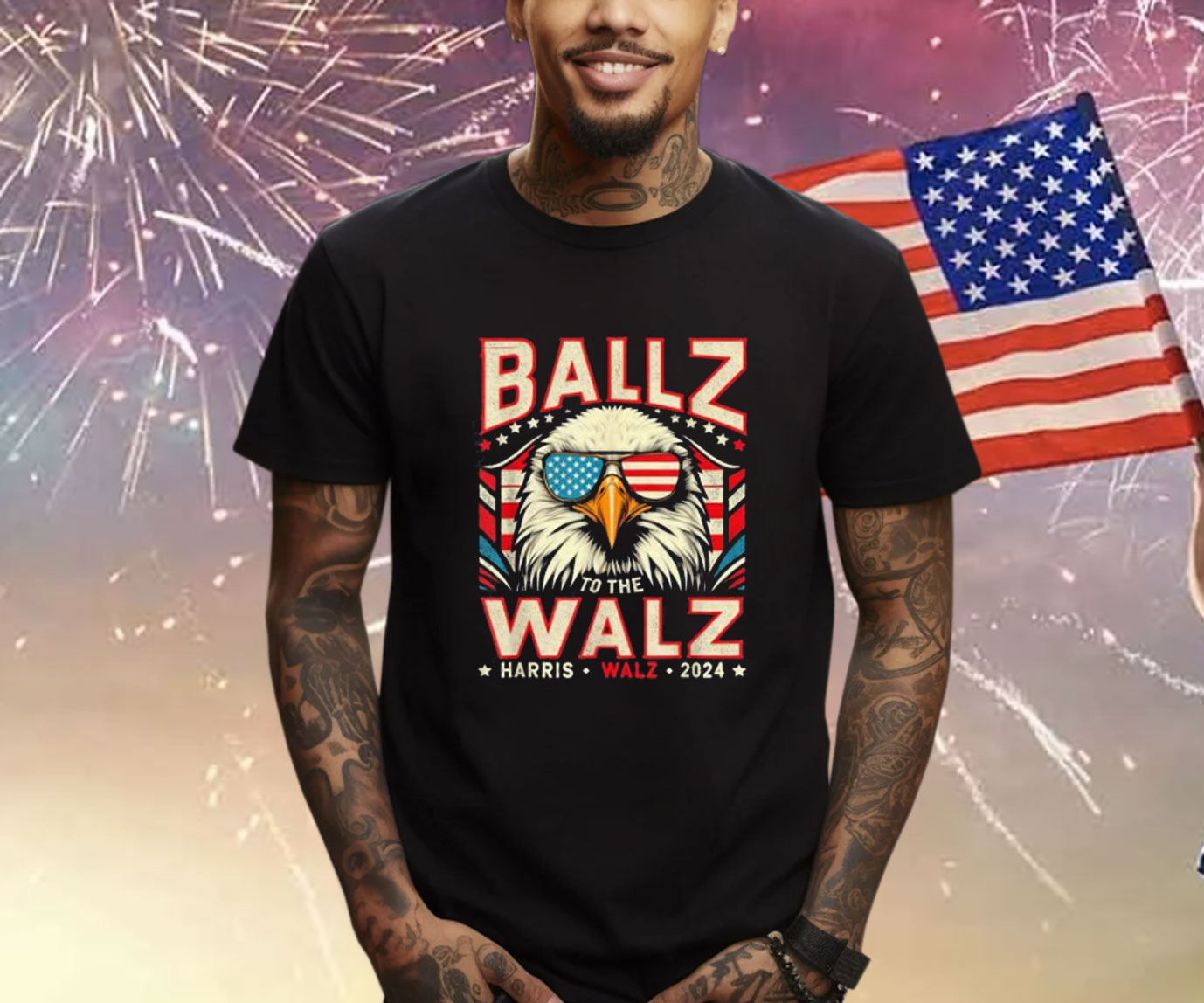 Eagle USA Flag Ballz To The Walz Harris Walz 2024 Graphic Shirt