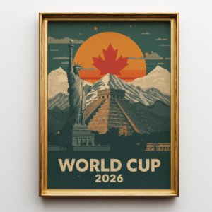 World Cup 2026 Poster USA, Canada, Mexico Retro Travel Art