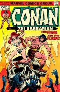 Cover of Conan comic, with Red Sonja and Conan fighting side by side