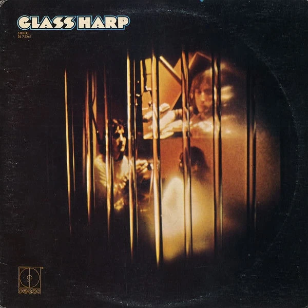 Cover of Glass Harp: three band members behind what look like glass bars