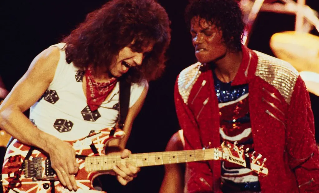 Eddie Van Halen on stage with Michael Jackson